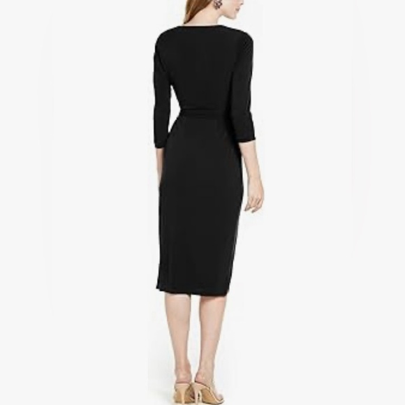INC International Concepts Black Faux Wrap Midi Dress Flattering waist belt tie - Picture 4 of 12